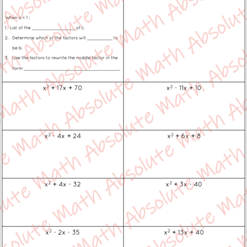 Factoring Trinomials When A 1 Guided Notes Classful