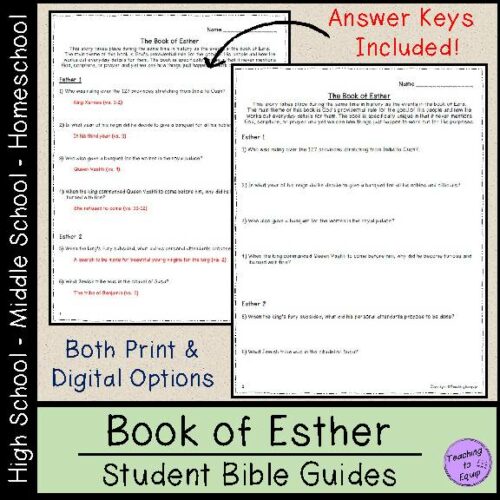 Esther Bible Study Questions Worksheet Packet Classful