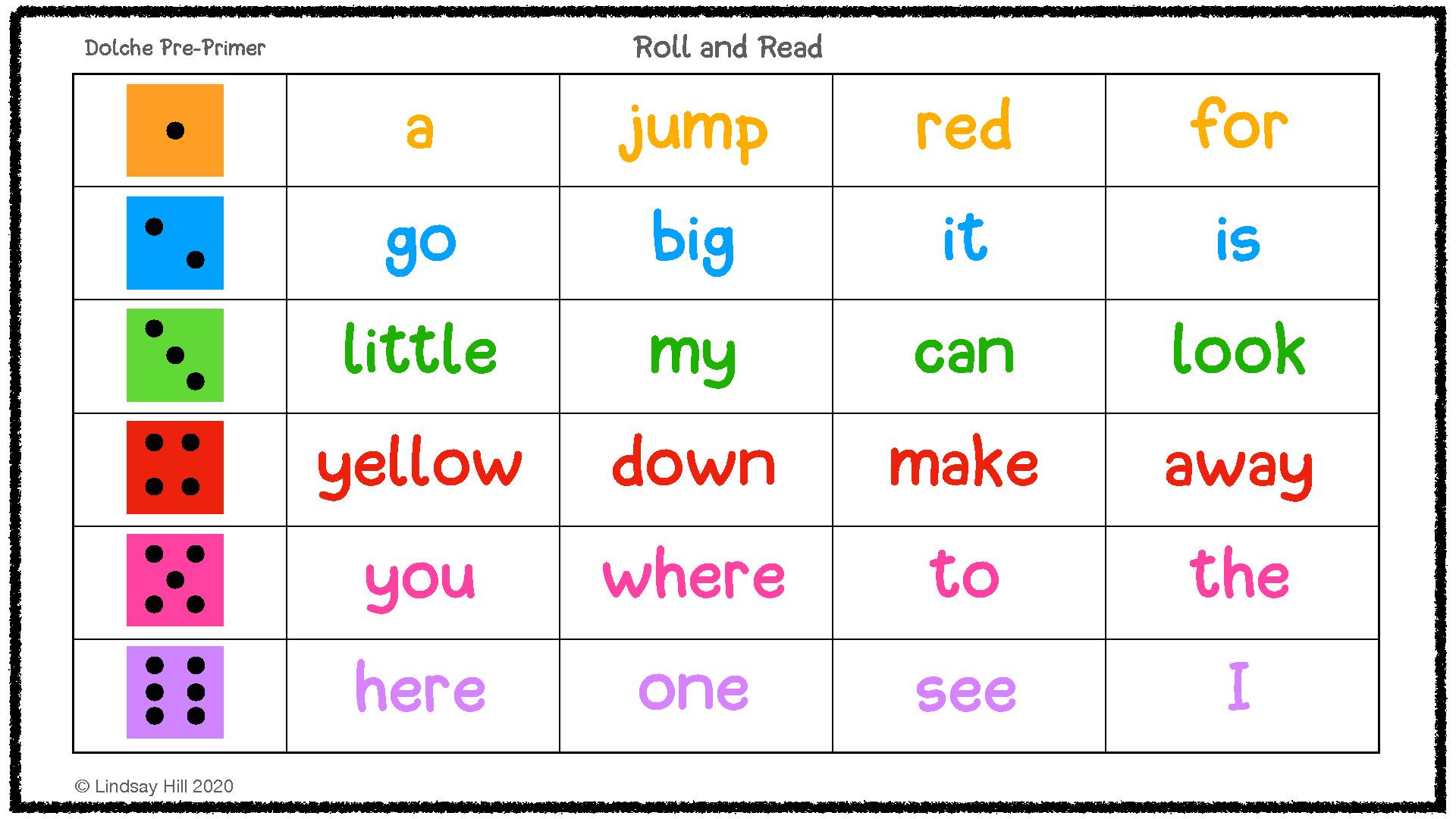 Roll and Read Dolche Pre Primer Sight Words's featured image