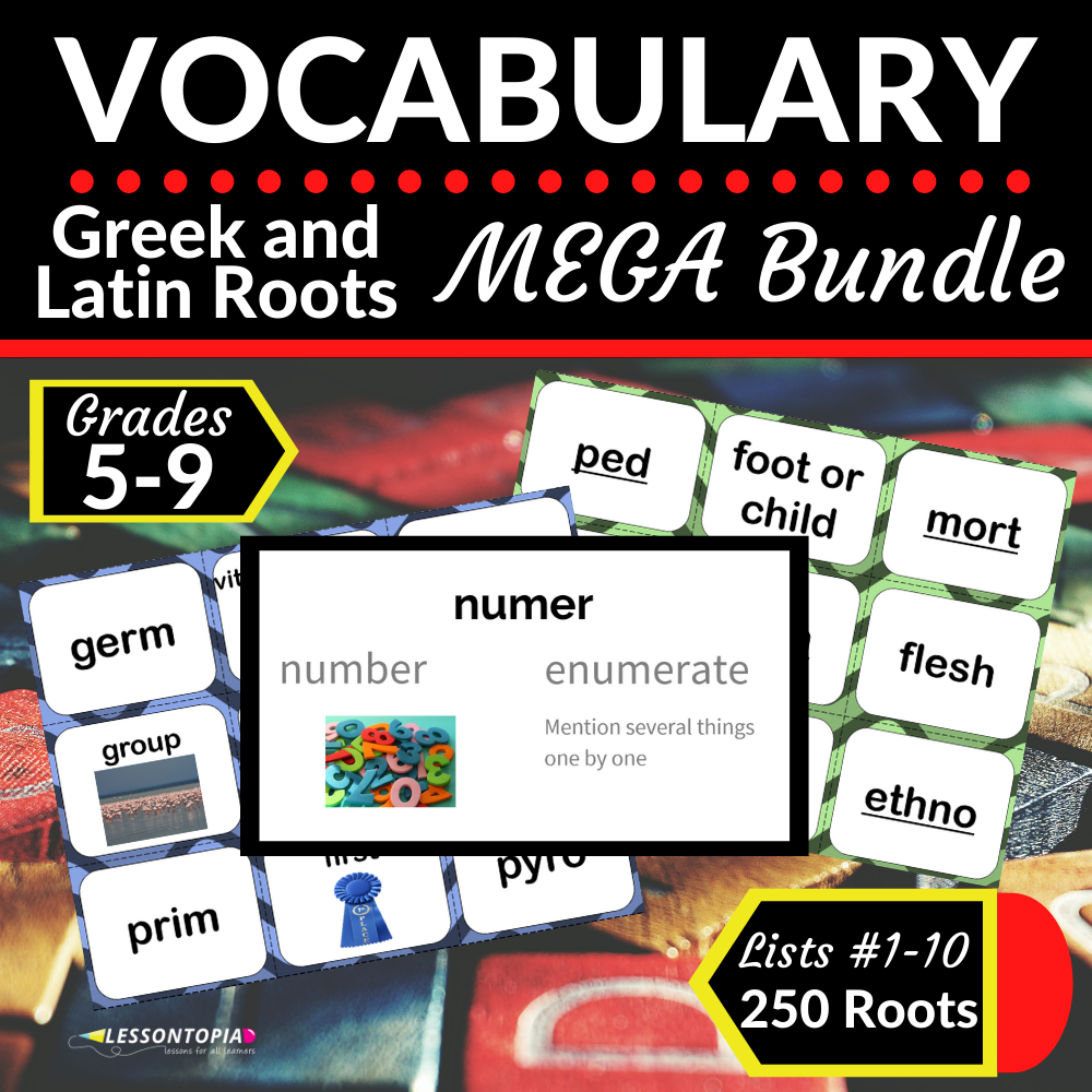 Greek and Latin Roots | Vocabulary MEGA Bundle Lists 1-10's featured image