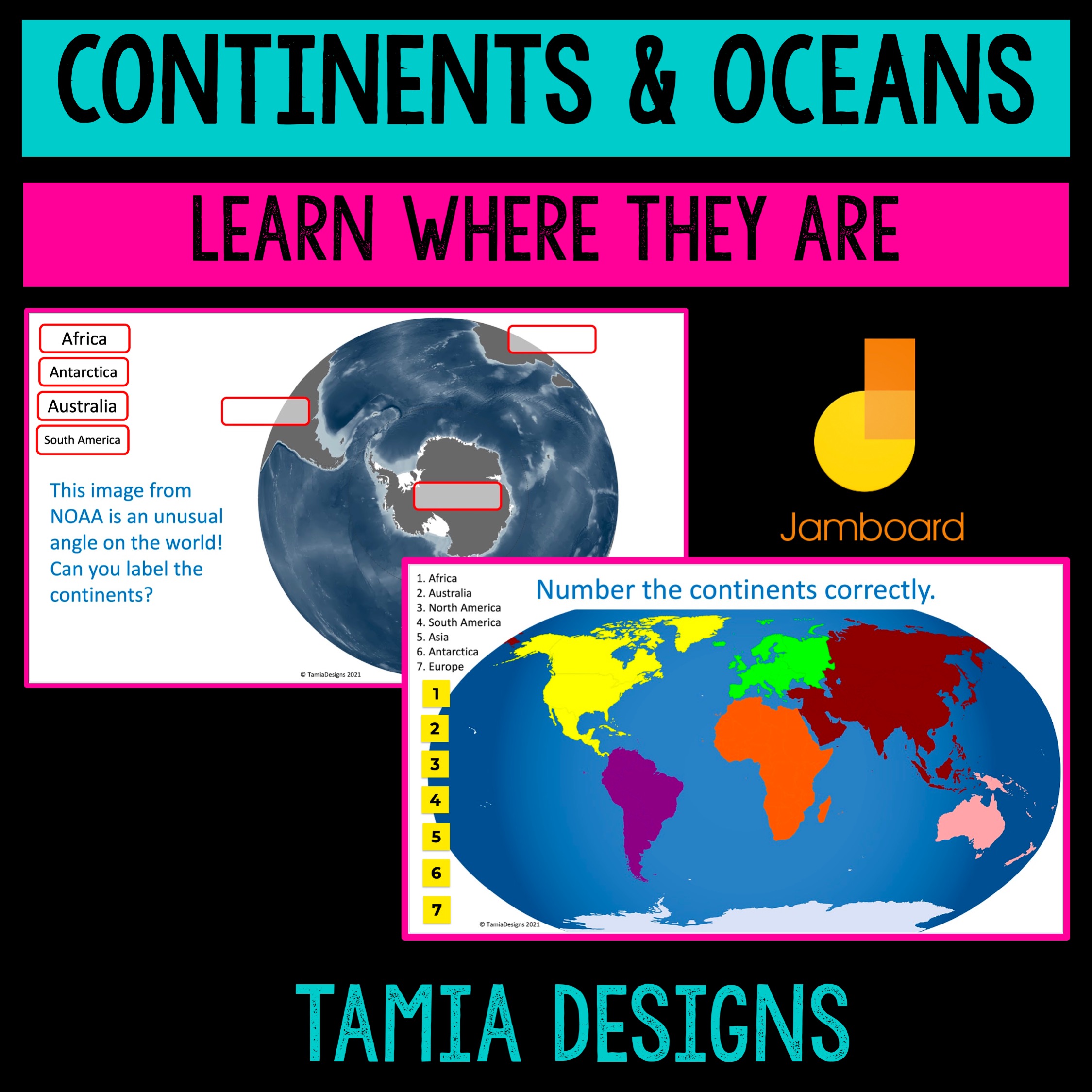 Continents and Oceans Jamboard interactive activity