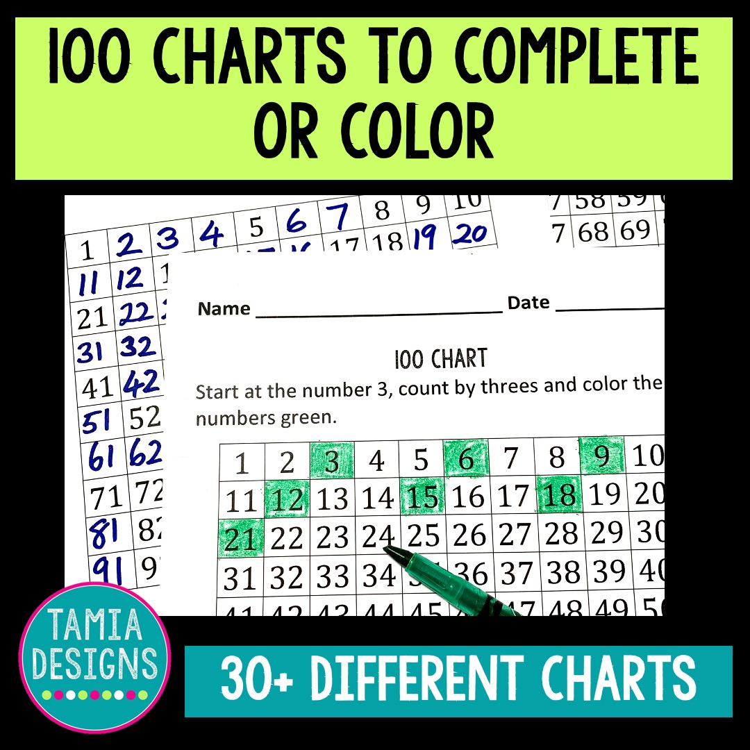 Multiple printable 100 charts with missing numbers to complete