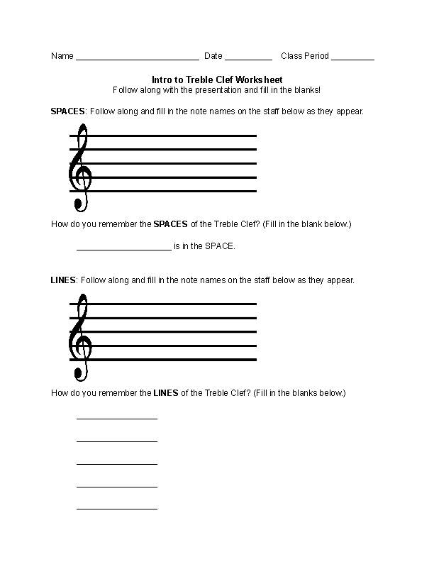 Intro to Treble Clef Worksheet's featured image