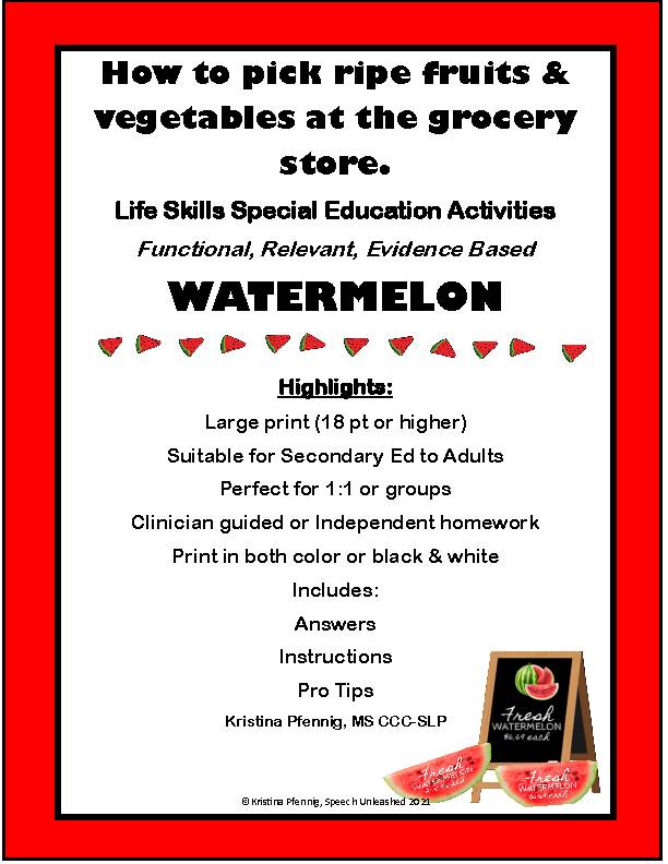 Life Skills Special Education/Speech Therapy Activities: Picking a Ripe Watermelon at the Grocery Store's featured image