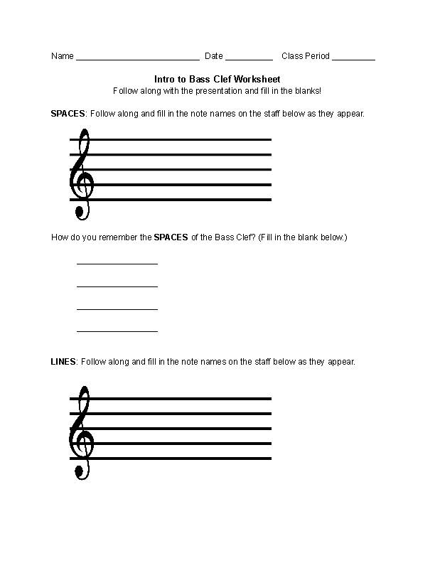 Intro to Bass Clef Worksheet