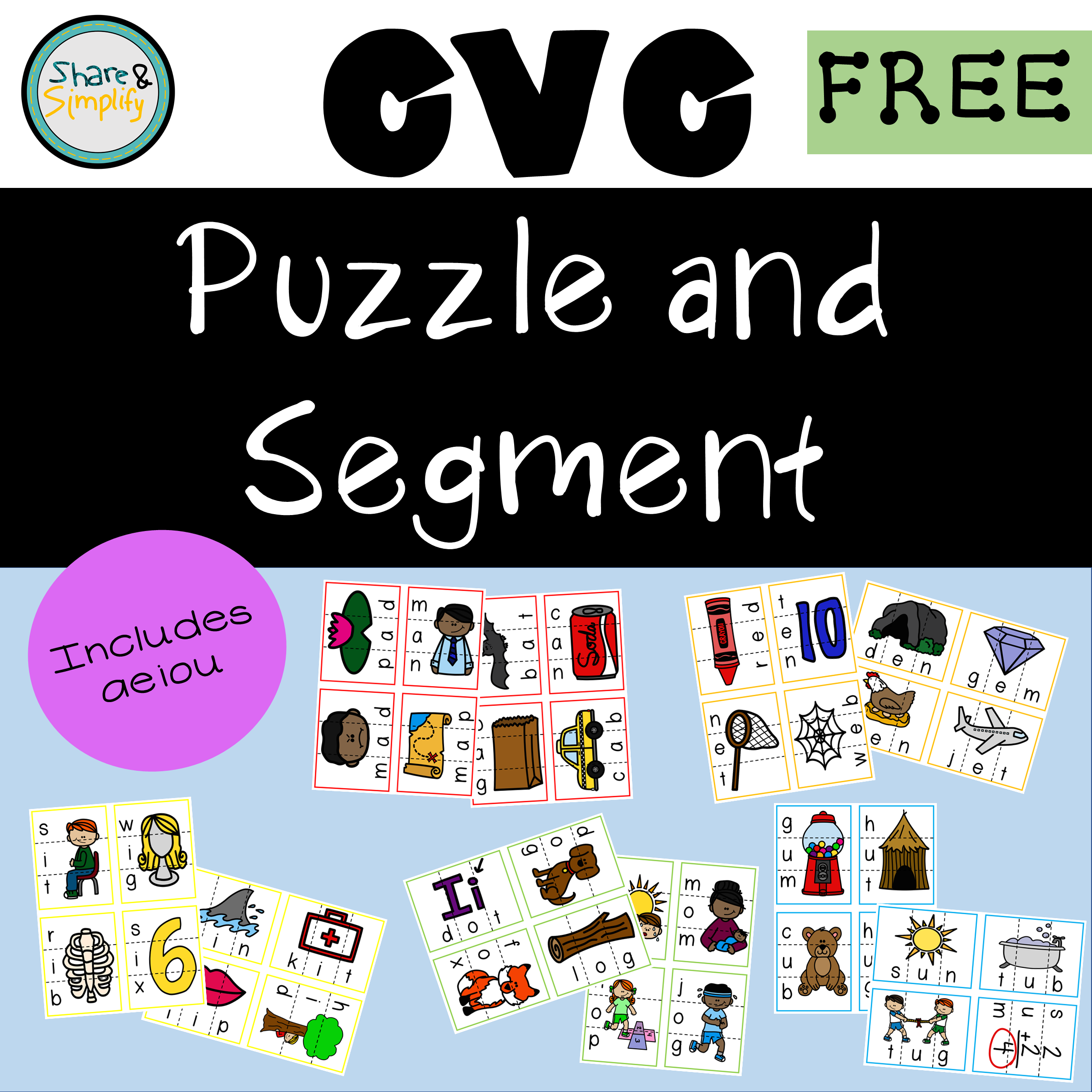 CVC Puzzles - Includes aeiou
