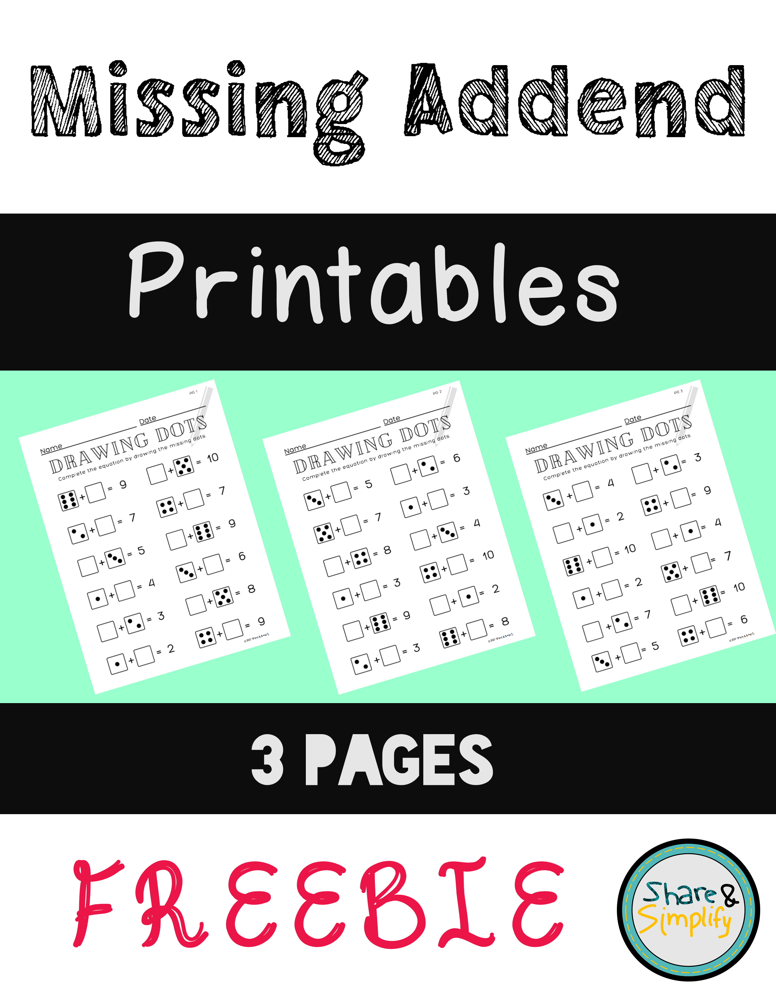 Missing Addend - Dice Addition Printables