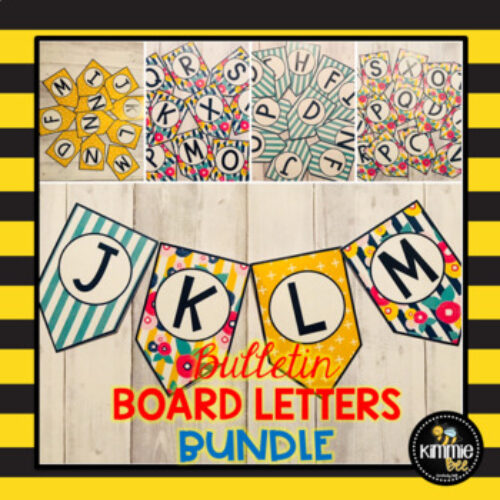 Printable Flower and Stripes Yellow Green and Blue Bunting Bulletin Board Letters Bundle