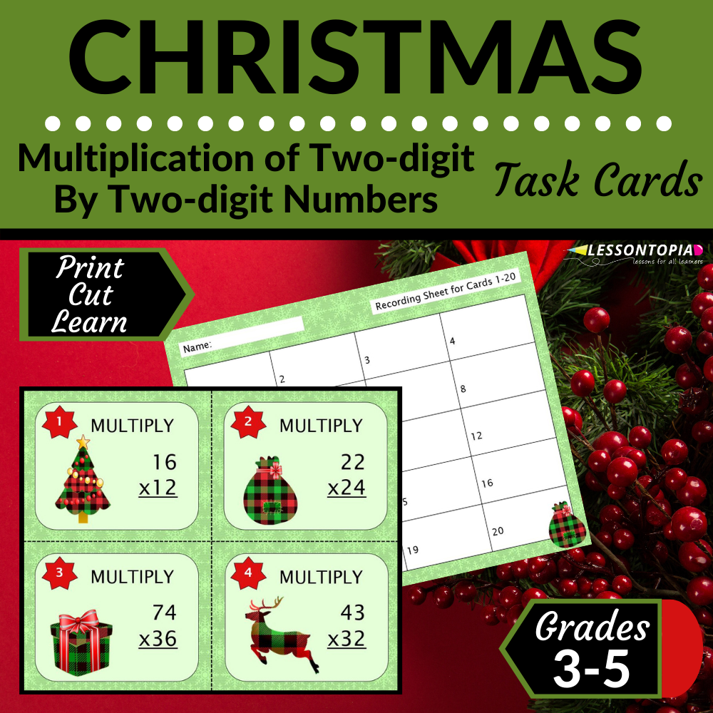 2-Digit By 2-Digit Multiplication | Task Cards | Christmas's featured image