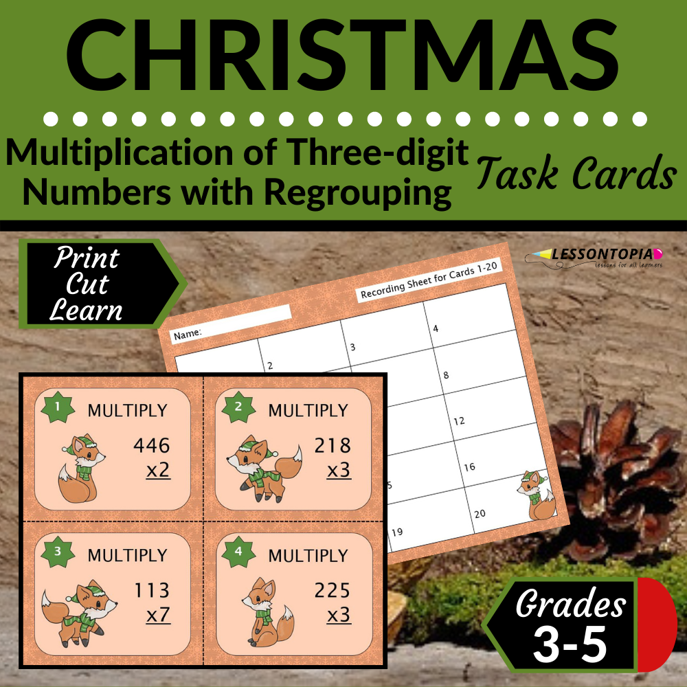 3-Digit Multiplication | Task Cards | Christmas's featured image