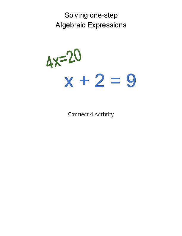 Solving one-step Algebraic Expressions - Connect 4's featured image