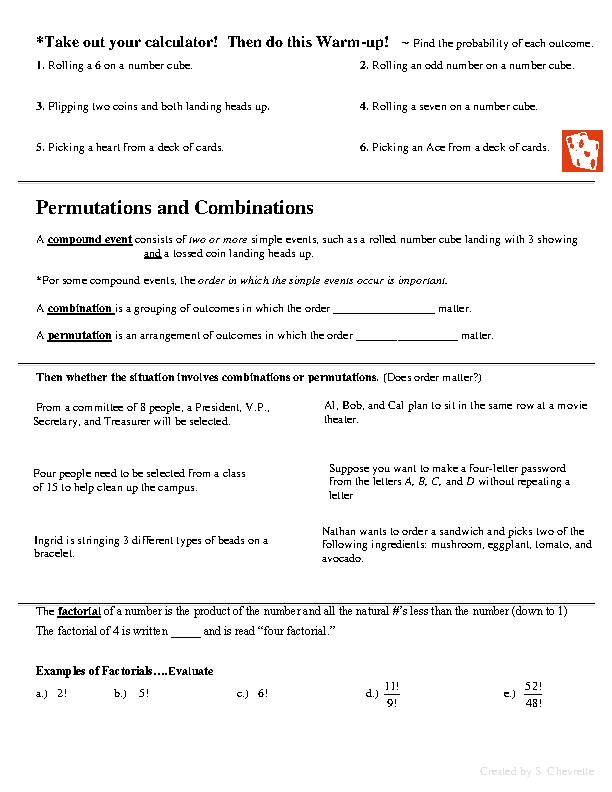 Factorials, Permutations, and Combinations Notes Sheet's featured image
