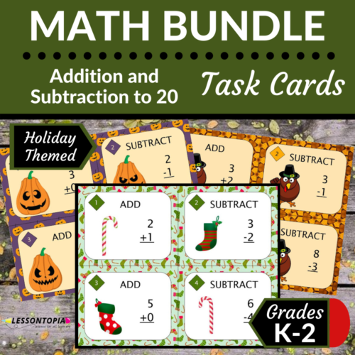 Addition and Subtraction Within 20 | Task Cards | Holiday Bundle
