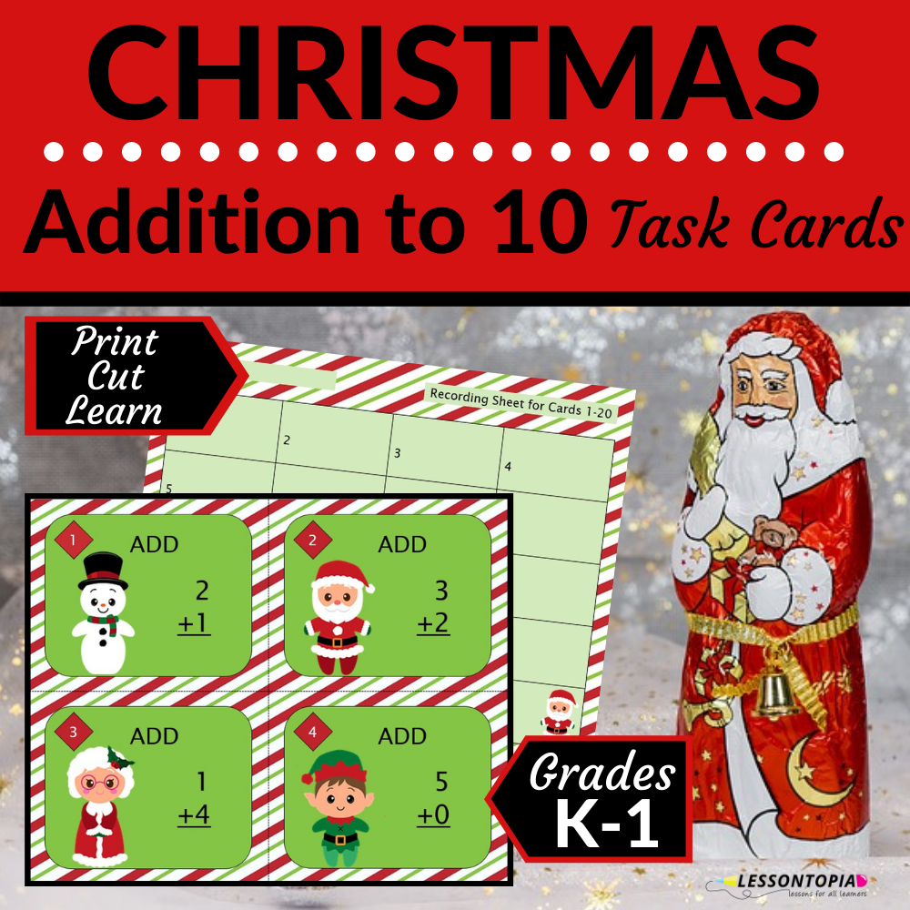 Addition to 10 | Task Cards | Christmas's featured image