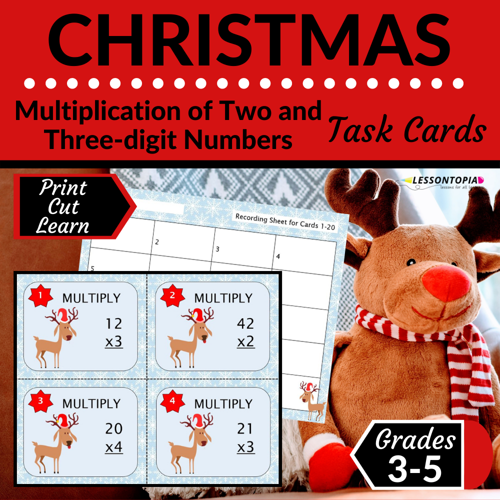 2- and 3-Digit Multiplication | Task Cards | Christmas's featured image