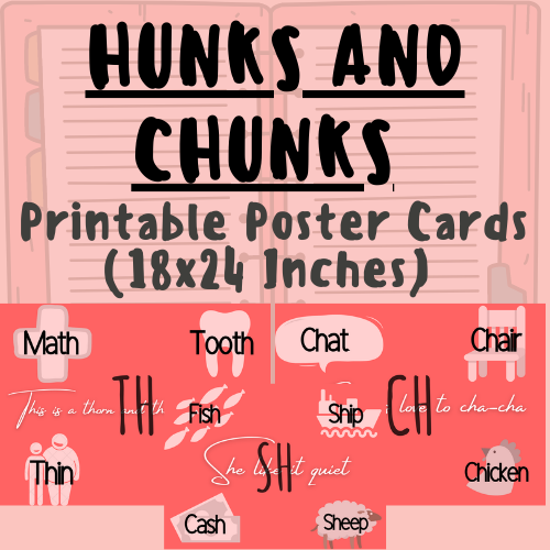 Hunks-and-Chunks Printable Phonics Poster Cards (18x24 Inches) For K-5 Teachers and Students in Language Arts, Writing, and Grammar Classrooms's featured image