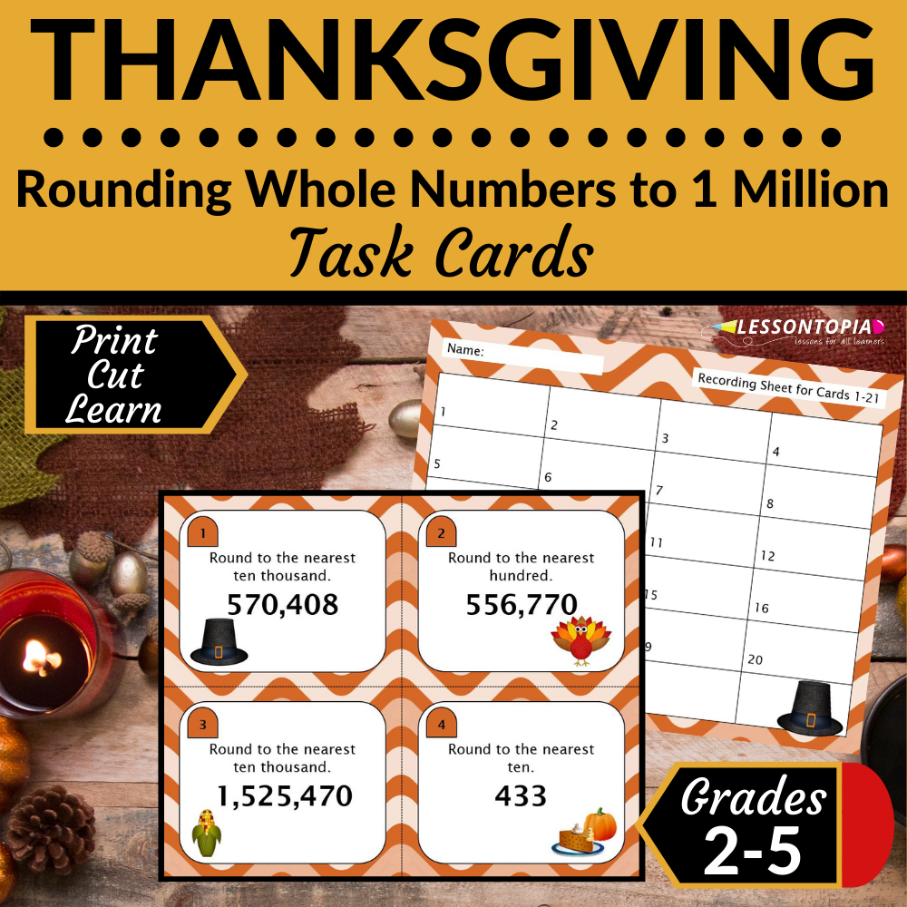 Rounding Whole Numbers | Task Cards | Thanksgiving's featured image
