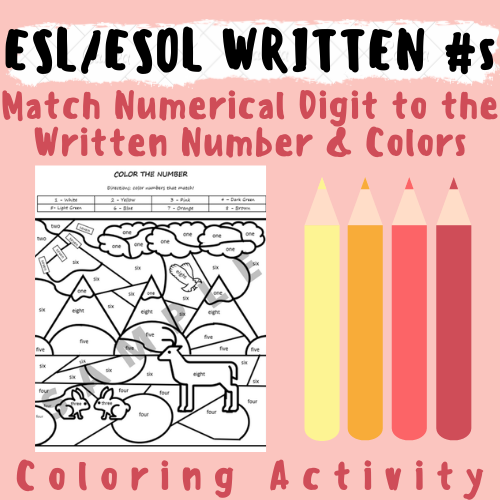 Teaching English: Match Numerical Digit to the Written Number & Color #1-8; For ESOL, EFL, ESL, TESOL Teachers and Students in the Classroom