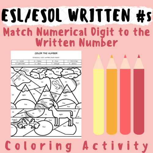 Teaching English: Match Numerical Digit to the Written Number With Color #1-8; For K-5 Teachers and Students in the Language Arts, Phonics, ESOL/ELL/ESL, Grammar, & Writing Classroom's featured image
