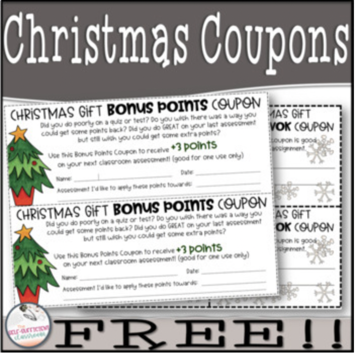 Christmas Themed Bonus Points & No Homework Coupon's featured image