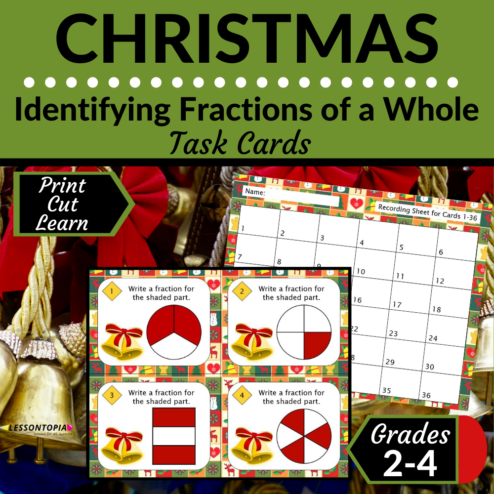 Identifying Fractions of a Whole | Task Cards | Christmas's featured image