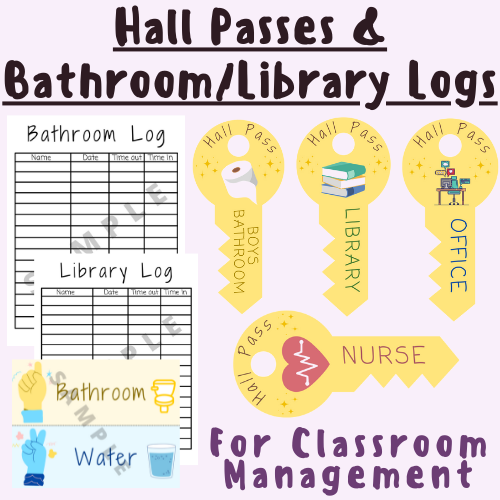 Bathroom/Library Log, Hall Passes & Signs: Classroom/Behavioral Management Decorations For K-5 Teachers and Students's featured image