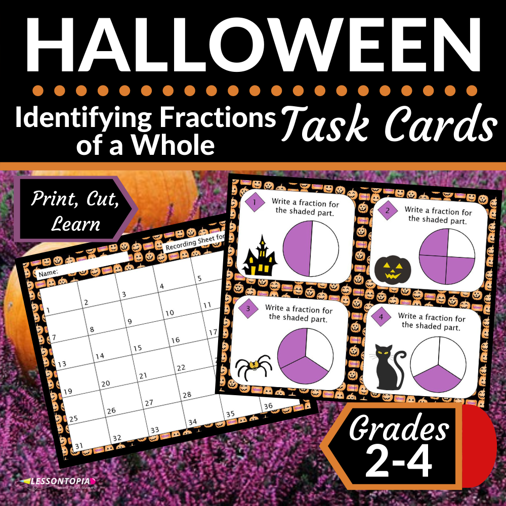 Identifying Fractions of a Whole | Task Cards | Halloween's featured image