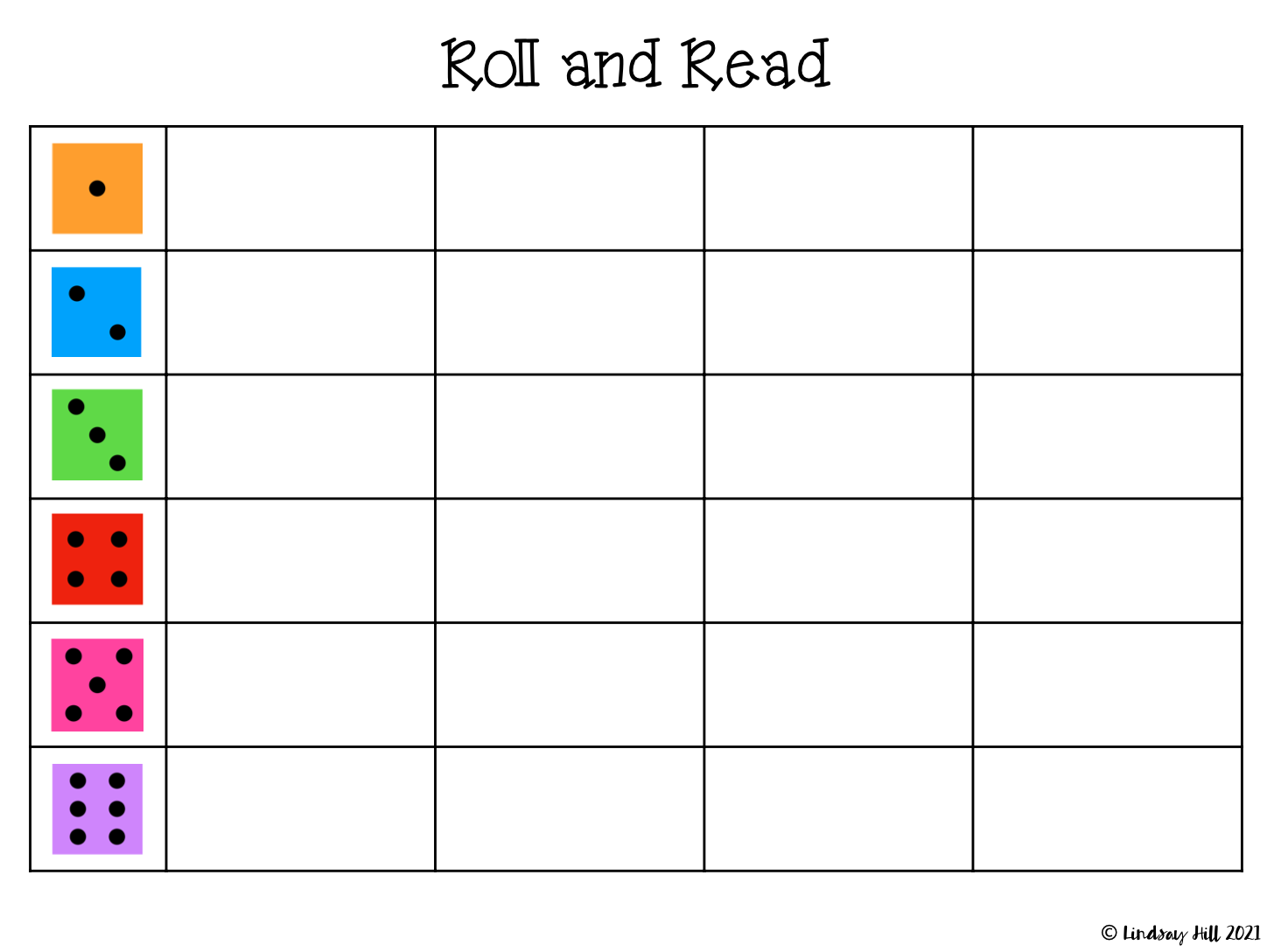 Sight Word Roll and Read Template