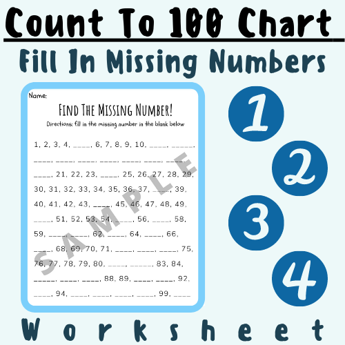 Count To 100 Chart (Fill In Missing Numbers) Printable [Kindergarten, 1st Grade]