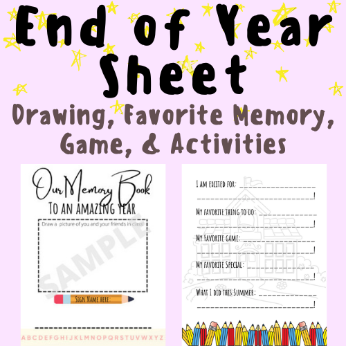End Of The Year Memory Worksheet With Drawing, Favorite Memory Game, Specials, and Activities; For K-5 Teachers and Students in the Classroom's featured image