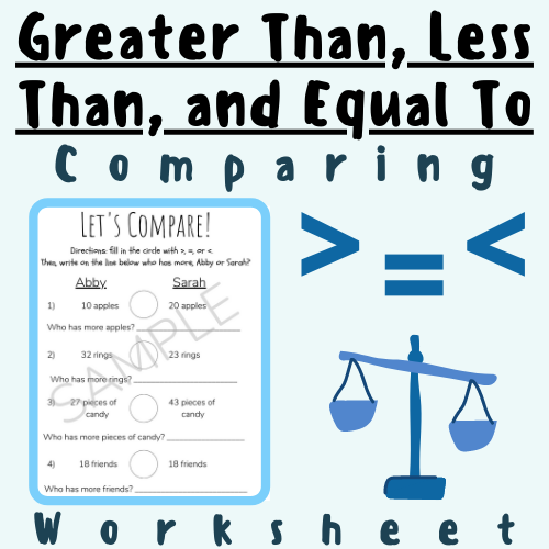 Compare Greater Than, Less Than, and Equal To Activity Worksheet (>, =) For K-5 Elementary School Teachers and Students's featured image