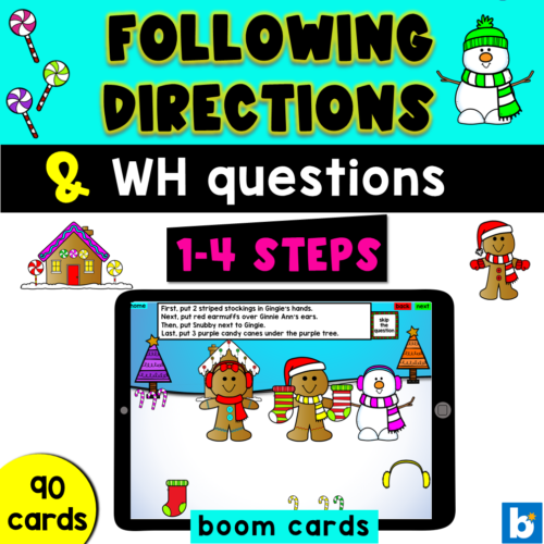 Following Directions & WH Questions Christmas Activities Boom Cards