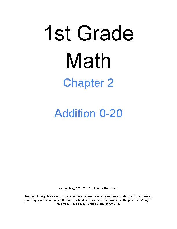 1st Grade Math - Chapter 2 - Addition from 0 to 20's featured image