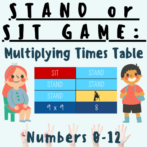 Multiplying Times Table Numbers 0-12 STAND or SIT PPT GAME; For K-5 Teachers and Students in the Math Classroom