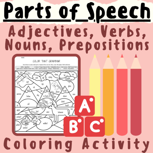 Color Parts of Speech: Common, Plural, Proper, Possessive Nouns, Past & Present Tense Verbs, Adjectives, and Prepositions; K-5 Teachers & Students in Language Arts, Writing, Grammar Classroom's featured image