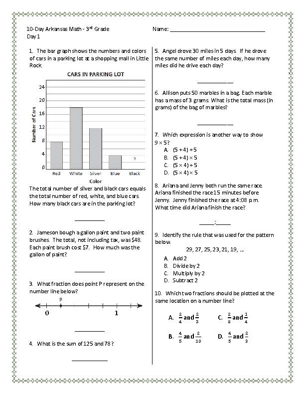 3rd Grade Arkansas ACT Aspire Math Test Prep / Review 10 Days of