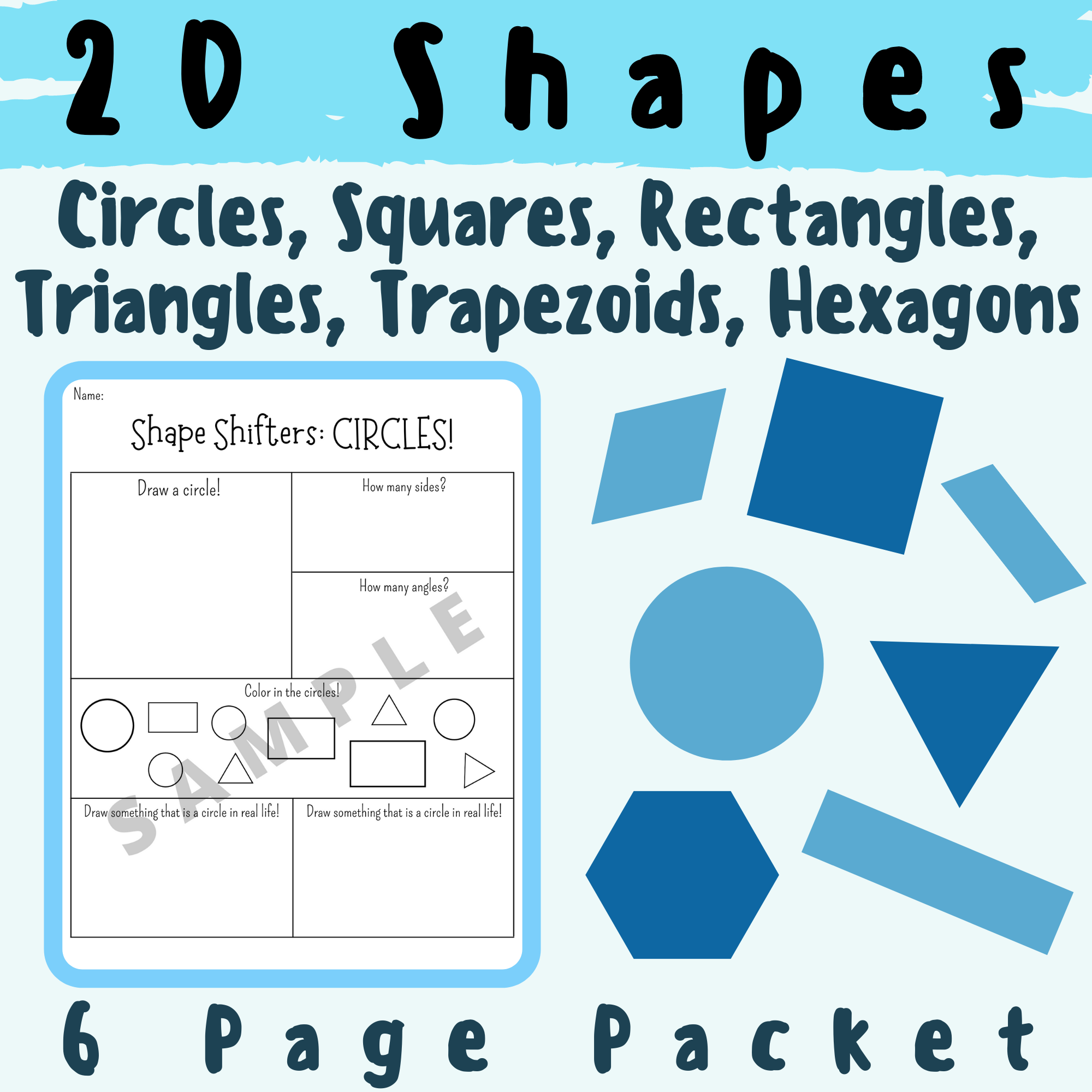 2D Shapes: Circles, Rectangles, Squares, Triangles, Trapezoids, and Hexagons (Drawing, Identifying Sides and Angles) For K-5 Math Elementary School Grade Teachers and Students