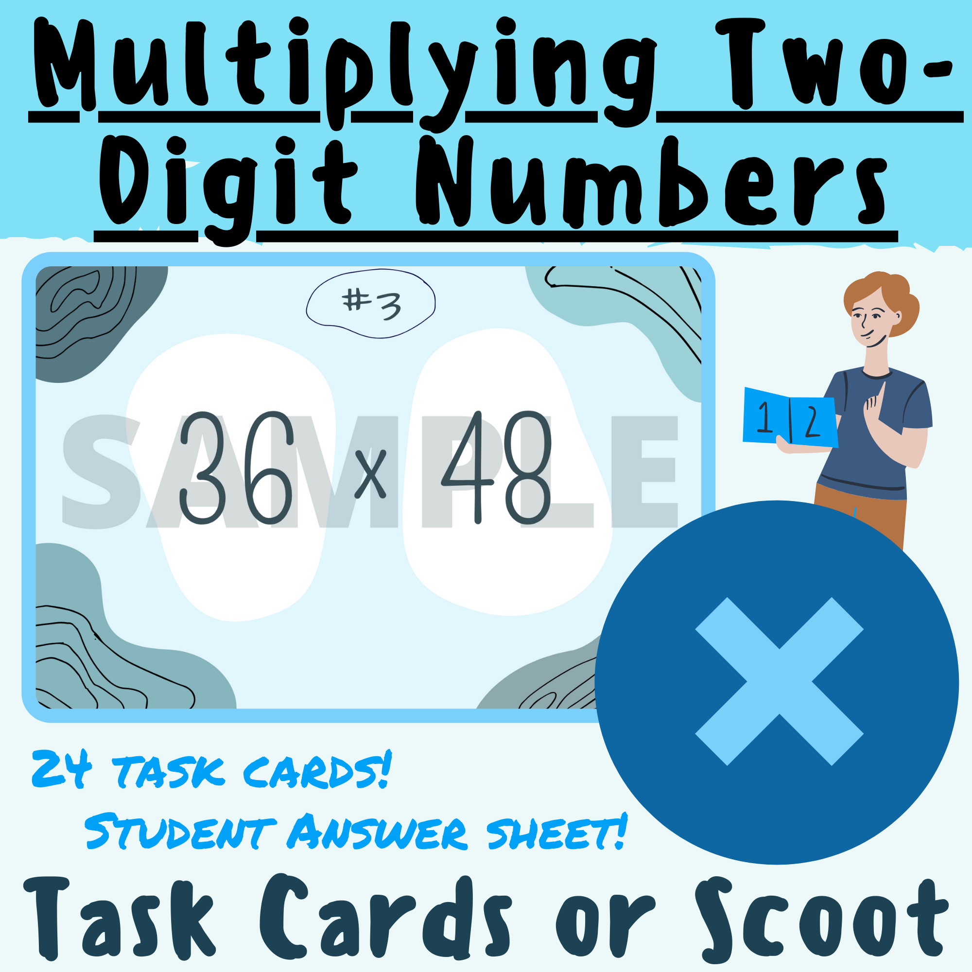 Multiplying Two-Digit Numbers Task Cards or Scoot Game; For K-5 Teachers and Students in the Math Classroom
