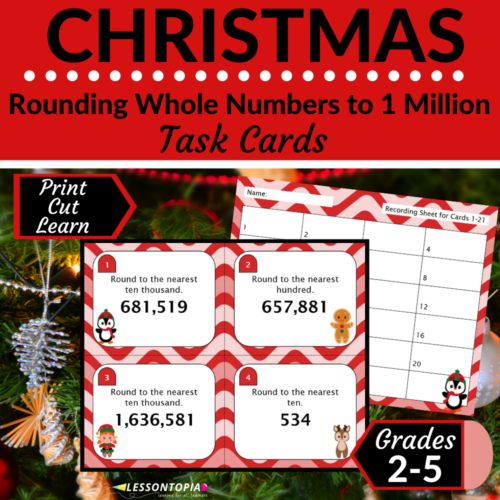 Rounding Whole Numbers | Task Cards | Christmas's featured image