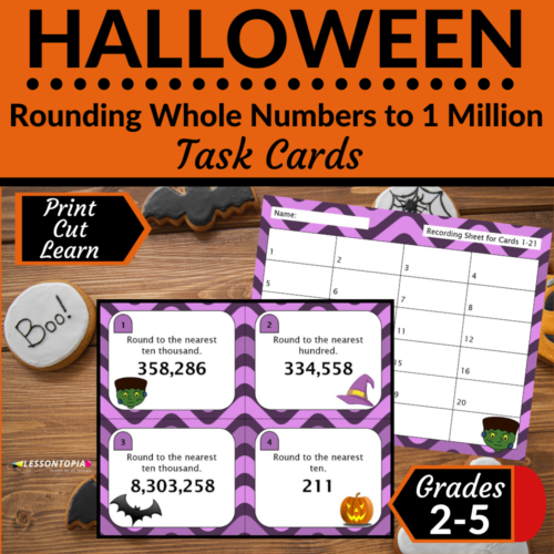 Rounding Whole Numbers | Task Cards | Halloween's featured image