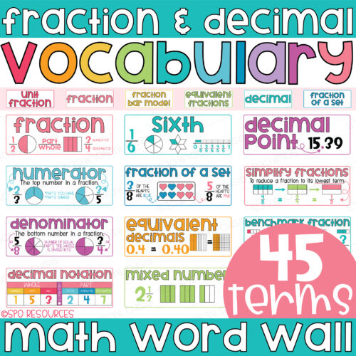 Fraction & Decimal Vocabulary Word Cards - Math Word Wall Digital & Print's featured image