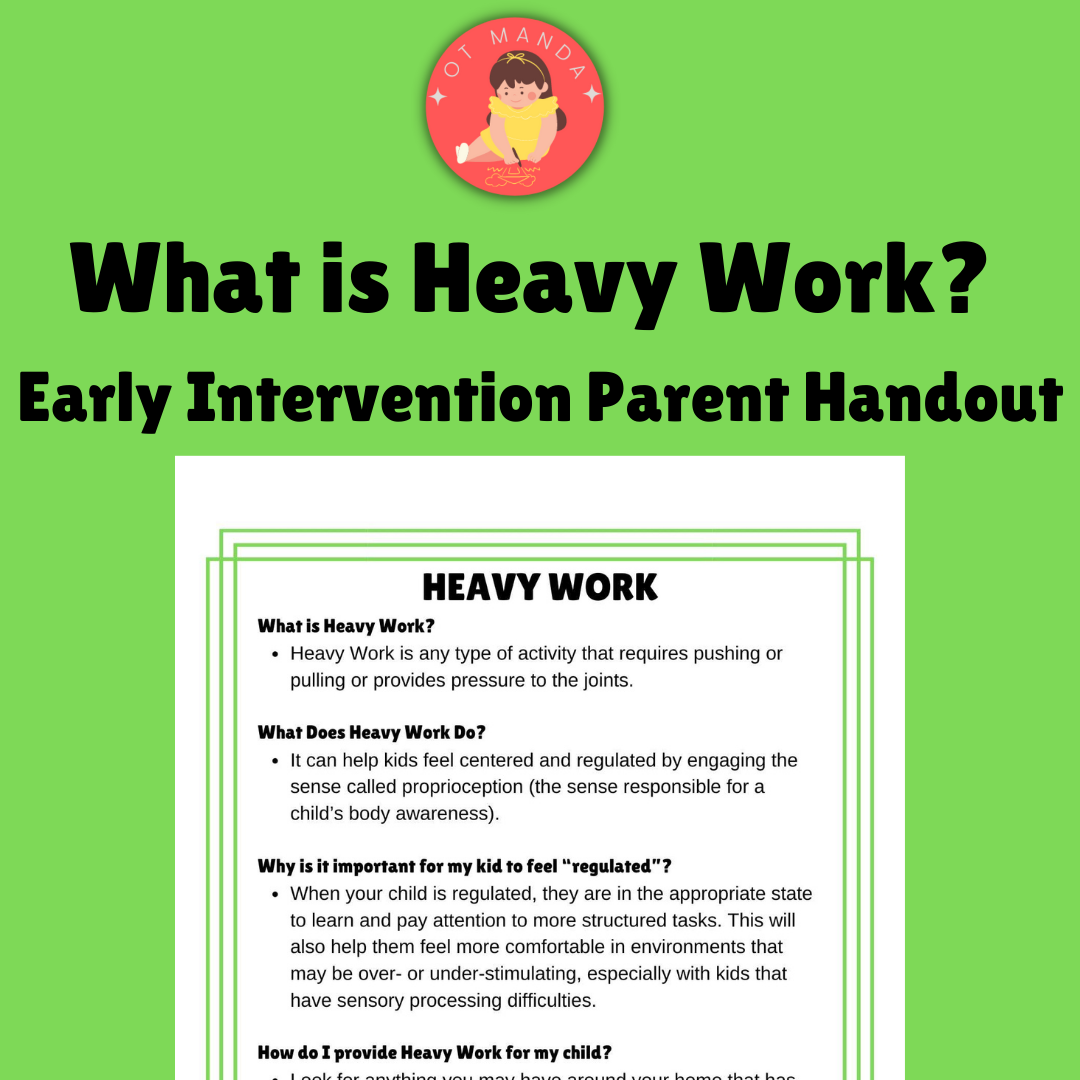 What is Heavy Work | Parent and Caregiver Handout for Early Intervention OT | Occupational Therapy