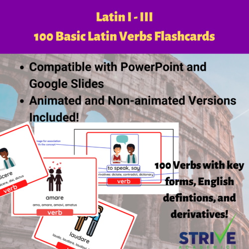 100 Basic Latin Verbs Digital Flashcards PowerPoint and Google Slides Compatible's featured image