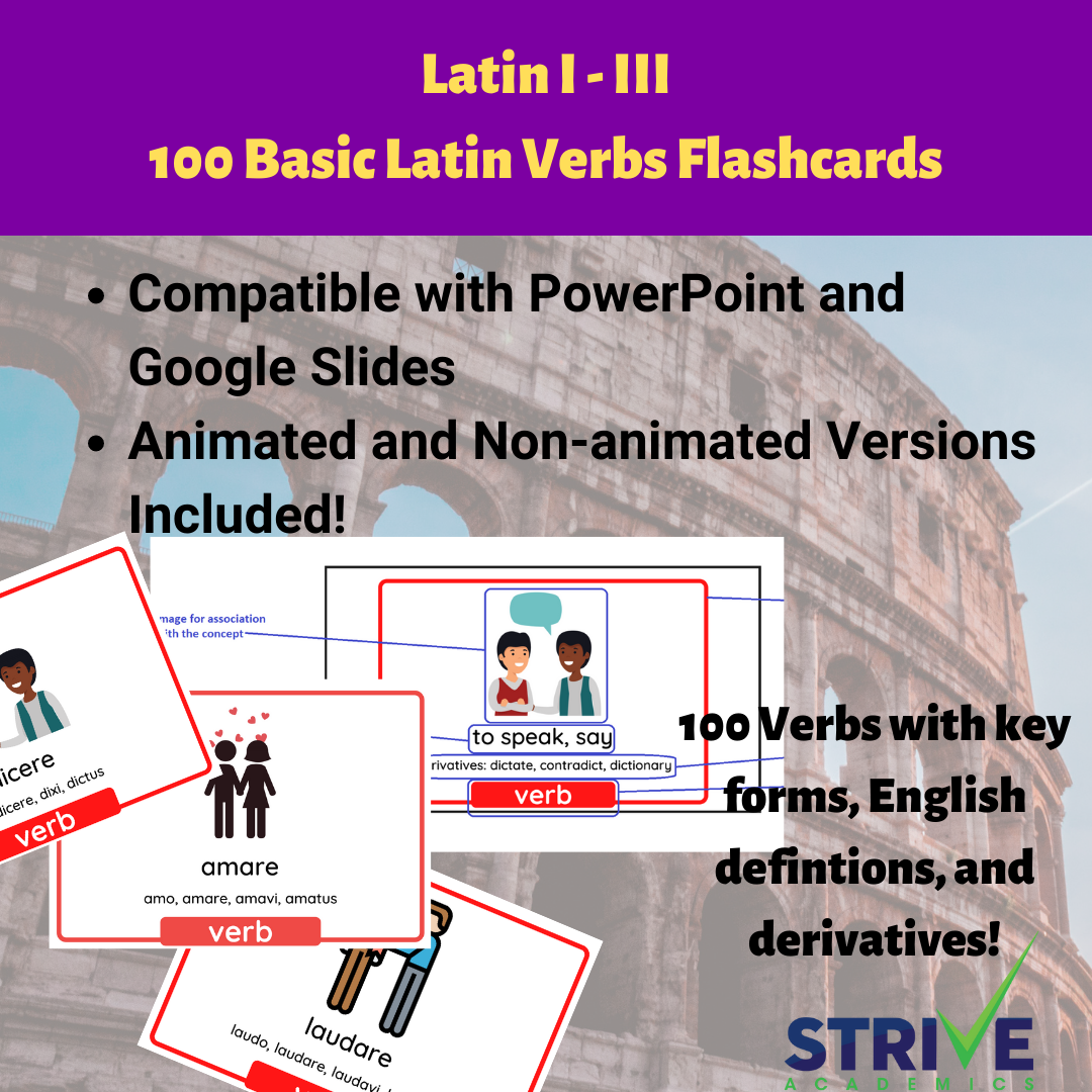 100 Basic Latin Verbs Digital Flashcards PowerPoint and Google Slides Compatible