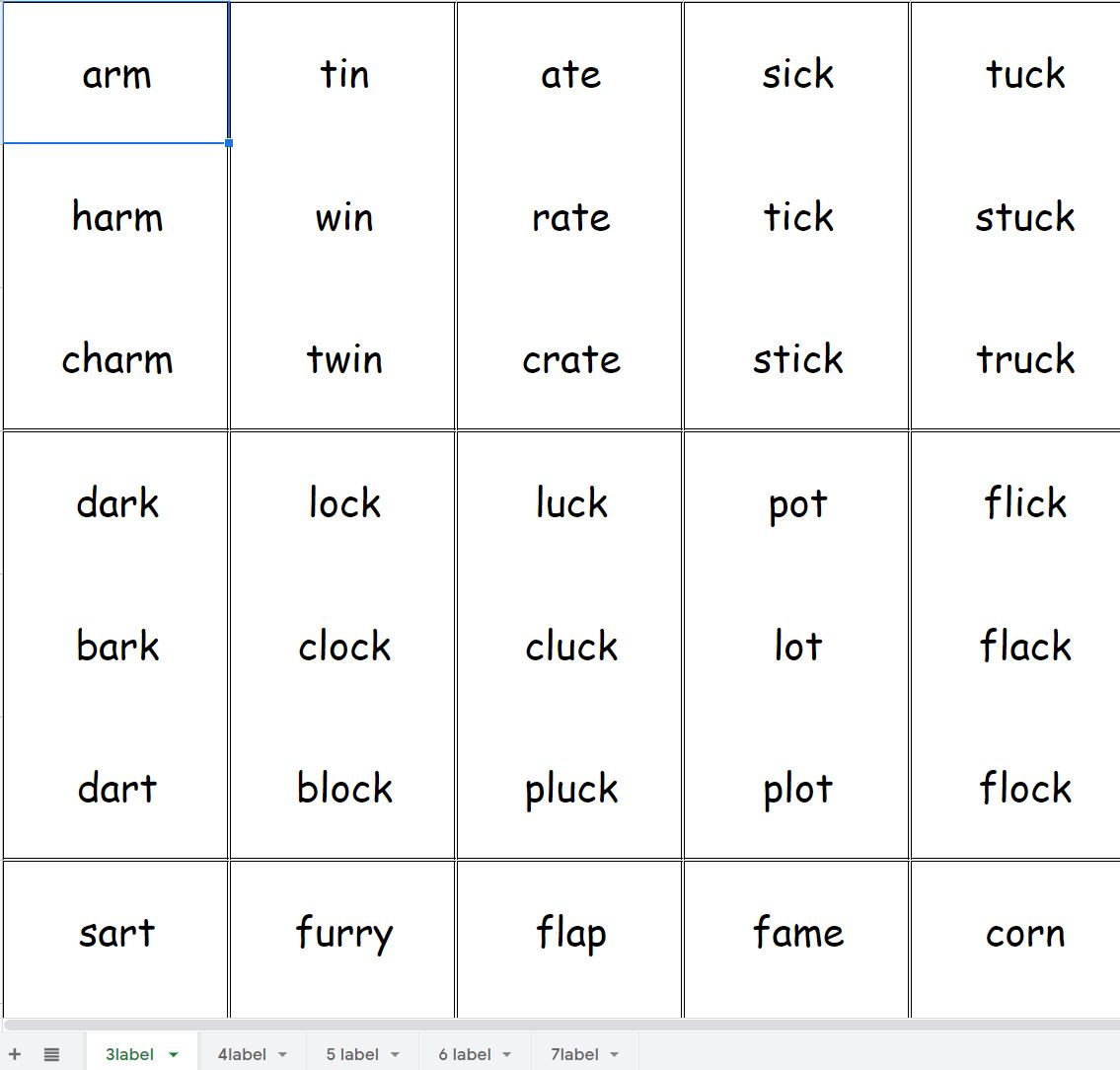 Printable Phonics Flash Cards used to develop fluency in tier learning