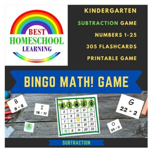 Bingo Printable Math Game - Subtraction - 305 Flashcards - Kindergarten