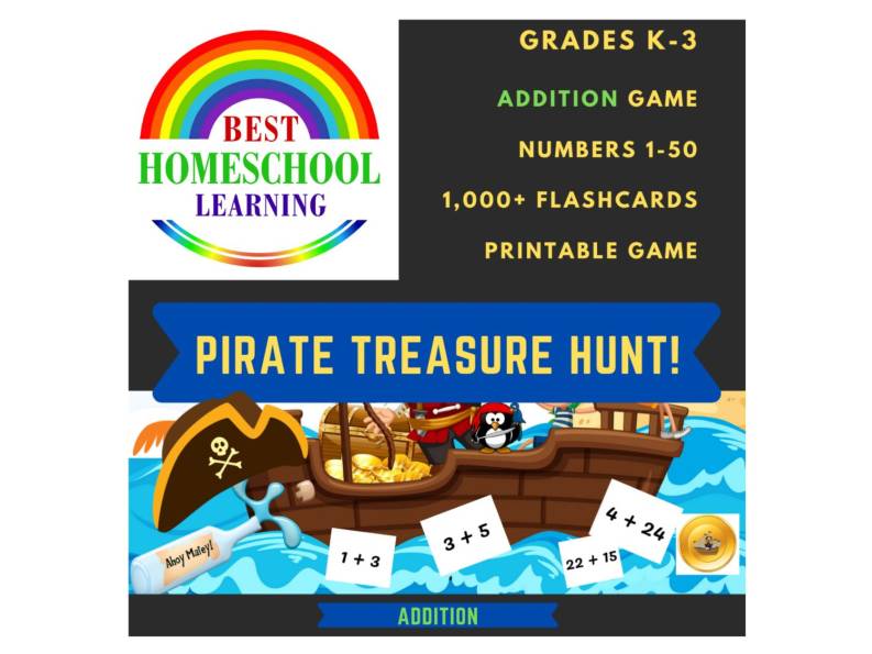 Pirate Hunt - Printable Math Game - Addition - 1,000 Flashcards - Grades K-3's featured image