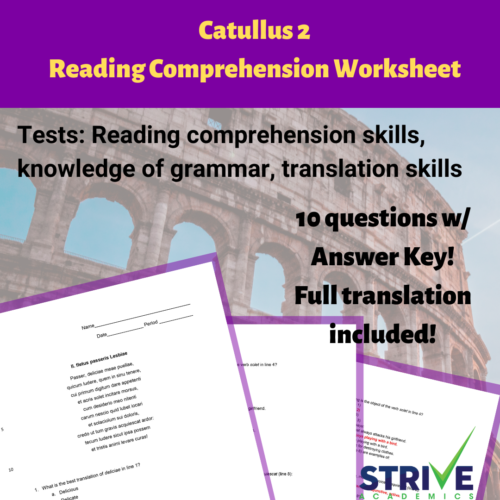 Catullus 2 Advanced Latin Reading Comprehension Worksheet (Latin 3/4 +)'s featured image