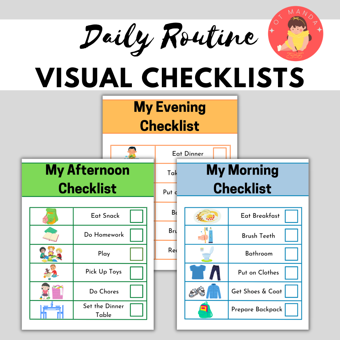 Kids Daily Routines Visual Schedule Checklist | Occupational Therapy ADL Aides | Morning Afternoon Evening Bedtime Task Chart
