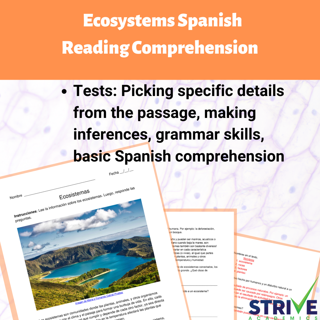 Ecosystems Spanish Reading Comprehension Worksheet